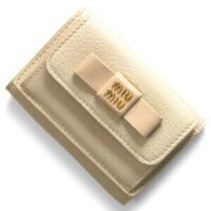 Miu Miu Madras Tri fold Wallet Fiorco Ribbon Lino Pink Beige